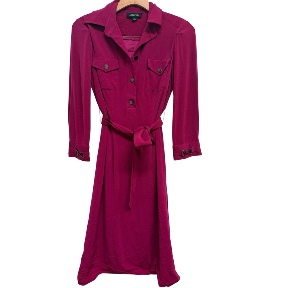 Tahari Fuchsia Long Sleeve Dress
